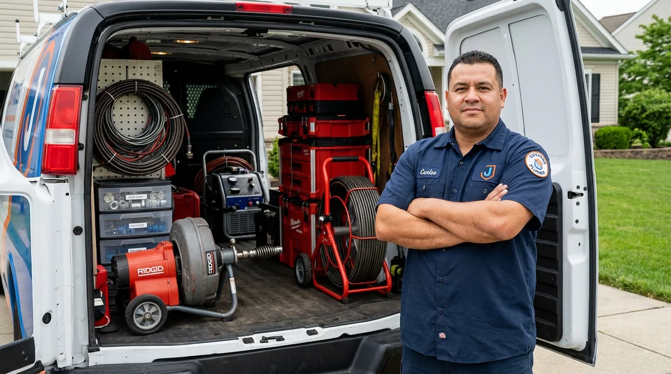 Professional drain cleaning equipment and Johns Plumbing LLC plumber in Hart