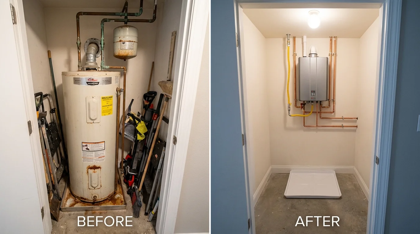 Tank water heater versus wall-mounted tankless unit comparison for Hart, TX homeowners